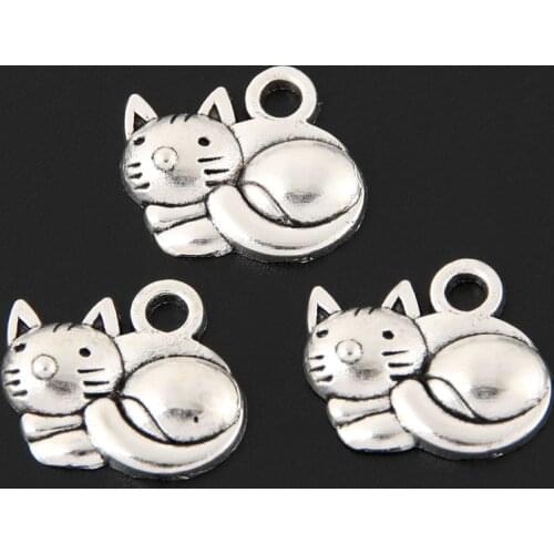 30pcs Silver Color Lovely Mini Cat Charms Cat Animal Pendant Bracelet Necklaces Jewelry Wholesale A3346