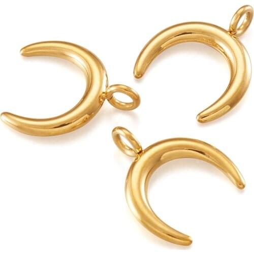 10pcs 304 Stainless Steel Pendants Crescent Moon Metal Charms for Bracelet Making Jewelry Findings DIY Necklace 16.5x14.5x2mm