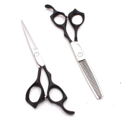 6'' 17.5cm Black JP Customized Logo Professional Human Hair Scissors Hairdressing Scissors Cutting Shear Thinning Scissors C1024