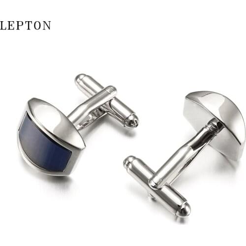 Low-key Luxury Dark blue Opal Cufflinks for Mens Lepton Arc Cats Eye Stone Cuff links Man Shirt Cuffs Cuff link Relojes Gemelos
