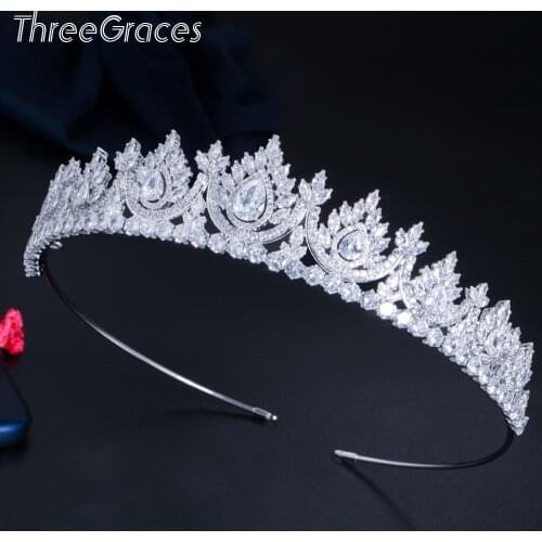 ThreeGraces European American Luxury Bridal Wedding Crown Tiara Hair Accessories for Bride Shiny Cubic Zirconia Jewelry HA026