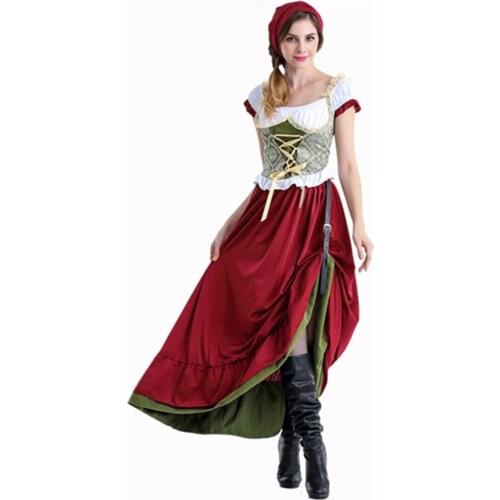 Traditional Oktoberfest Dirndl Dress German Austrian Peasant Beer Wench Maid Costume Skirt +Top + Headscarf
