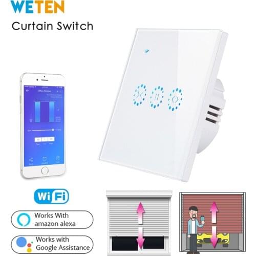 Wifi Curtain Touch Switch Mobile APP Voice Control with Alexa Google Home EU UK White Glass Panel Smart Eletric Curtain Switch