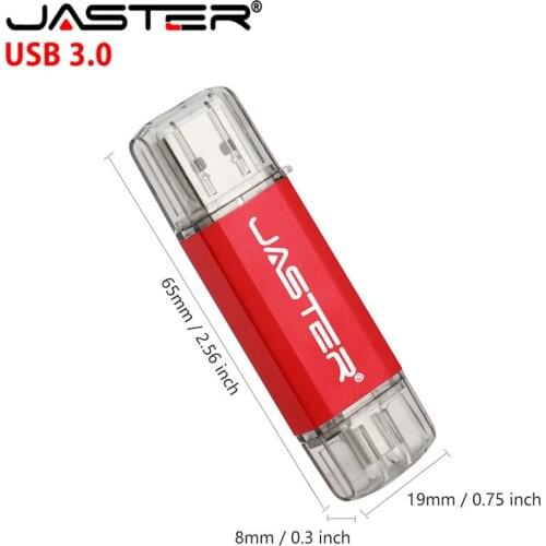 JASTER OTG USB Flash Drives 64GB Pen Drive 2 in 1 Type C & USB Stick 3.0 Flash Drive 16GB 32GB 8GB Pink Blue Golden Pendrive