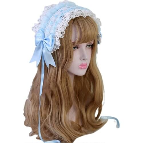 Lolita Ruffled Headband Star Embroidery Lace Ribbon Bow Hairband Anime Hairpins