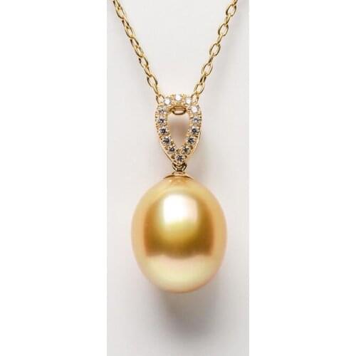 Gorgeous 12.8*10.4mm Golden South Sea Pearl Crystal Pendant 14k Yellow Gold New Free Shipping