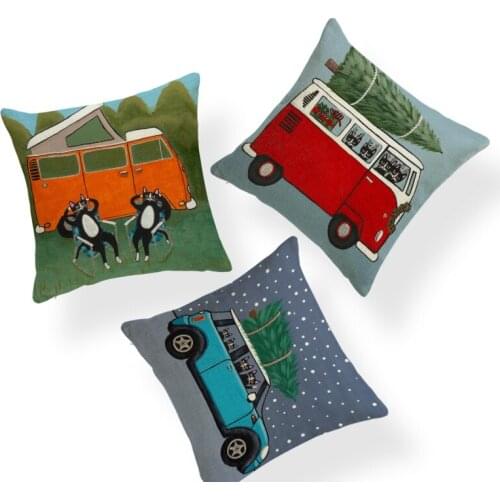 Fun Custom Pillowcase Car Squirrel Cat Snowflake Christmas Cartoon Cushion Cover Home Decoration Large Polyester Linen Pillow