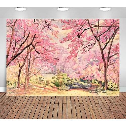 Spring Pink Sakura Flower Tree Backdrop Cherry Blossoms Mulan Chinese Japanese-Style Photography Background Girl Birthday Banner
