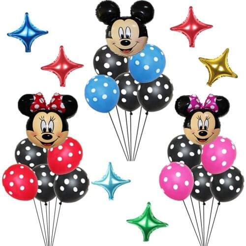 7pcs Minnie Mickey Mouse Head Foil Balloons Happy Birthday Party Decorations Kids Cartoon Party Supplies Pink Blue Latex Toys