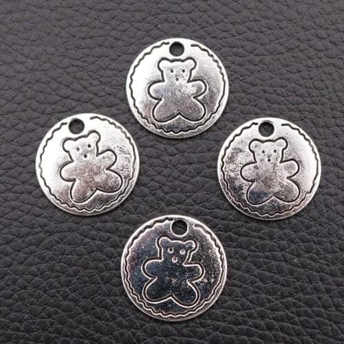 WKOUD / Cute Little Bear Double-sided Tag Pendant Cartoon Animal Charms DIY Handmade Jewelry Charms Silver Plated 20mm