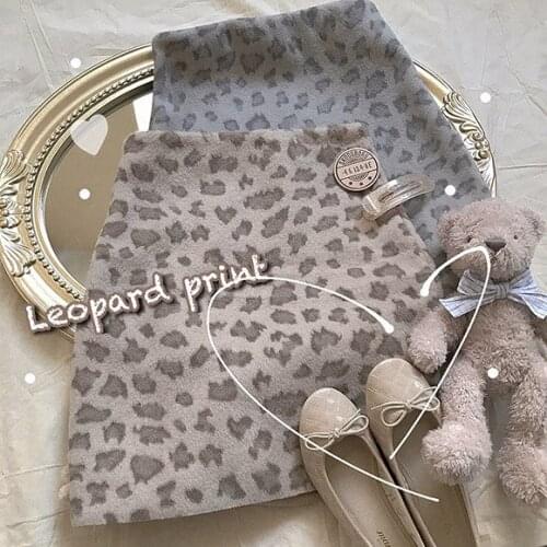 Leopard French Style Fashion Womens Winter Autumn Mini Skirt Flannel Empire Waist A-Line Skirt 2 Colors Popular-all-match
