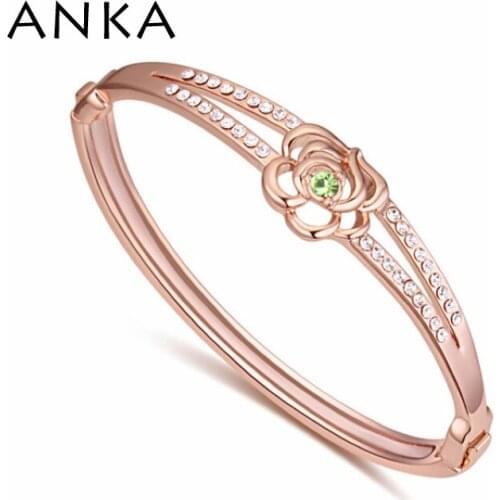 Jewelry fashion Austrian Rose Flower Crystal Bangles & Bracelets Womens girls rose gold color Jewelry Gifts #113141
