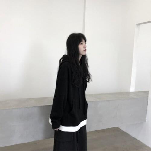 Fall womens new hoodie rope hoodie collar pure color loose Korean version long sleeve pullover youth fashion trend