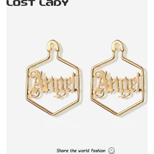 Lost Lady New Irregular Letter Dangle Earrings For Women Gold Color Alloy Angel Pendant Earrings Wholesale Jewelry Party Gifts