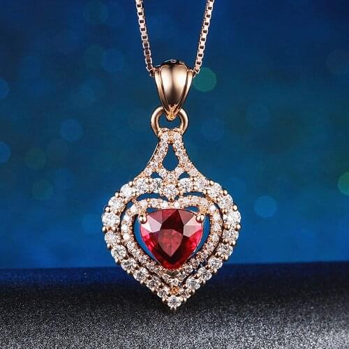 Classical love heart red crystal ruby gemstones diamonds pendant necklaces for women rose gold color choker jewelry bijoux gifts