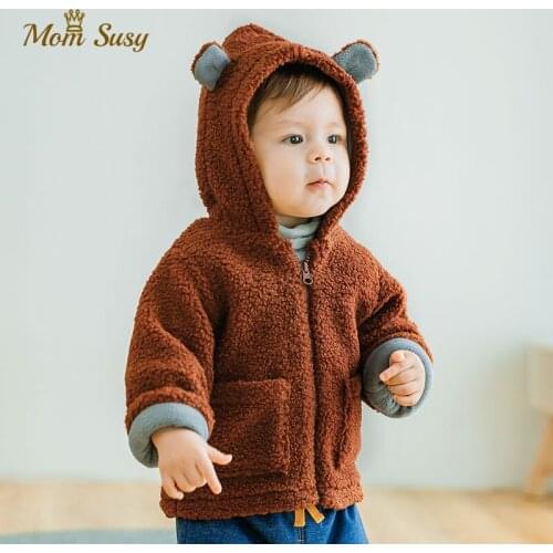 Baby Girl Boy Winter Hooded Jacket Thick Infant Toddler Teddy Bear Coat Wool Baby Outwear Bear Ear Baby Clothes 0-3Y