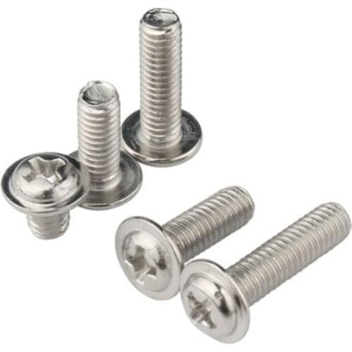 10-50pcsm2 m2.5 M3 M4 M5 304 Stainless Steel Cross Phillips Pan Round Truss Head with Washer Padded Collar Machine Screw PWM