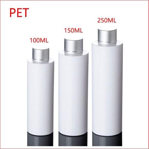 100/150/200ML PET white plastic bottles w screw cap skin care cosmetic container Packaging Refillable Bottles matt silver