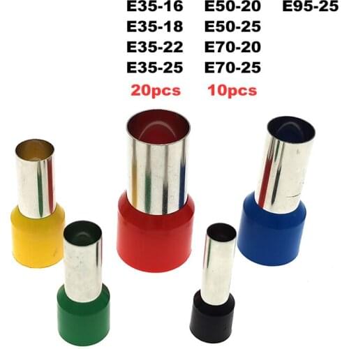 20Pcs Tube Crimp Terminals Insulated Cord End Electrical Wire Connector E35-16 To E95-25 Copper Cable Ferrules VE 35-95mm2