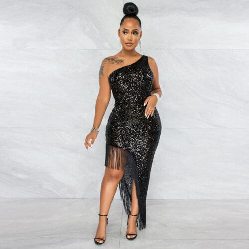 2021 Formal Glitter Sequins Full Sleeve Slash Neck Bodycon Party Night Club Dresses Sexy Birthday Women Elegant Fashion Dress