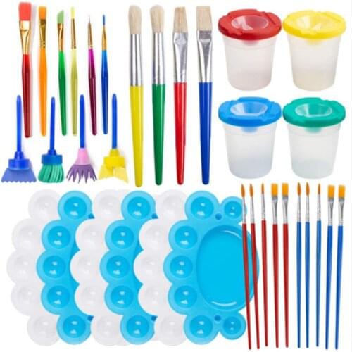 34 PCS Painting Kit Paint Supplies Including Paint Cup With Lid Palette Multi-color Paint Brush Set Children Gift