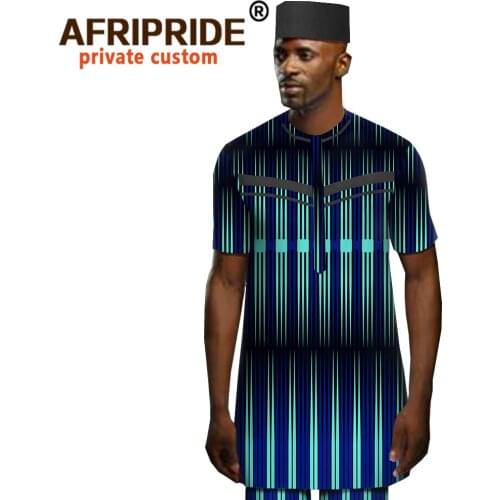 African Men Clothing Dashiki Print Shirts Ankara Pants and Tribal Hat 3 Piece Set Triditional Outfits Attire AFRIPRIDE A1916069B
