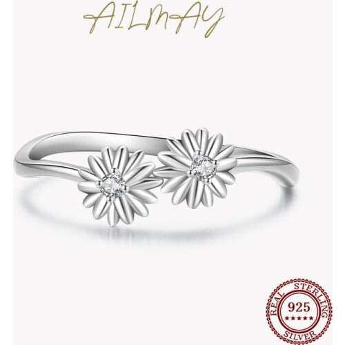 Ailmay Fashion 925 Sterling Silver Beautiful Daisy Flower Finger Ring For Women Simple Design Fine Hypoallergenic Jewelry