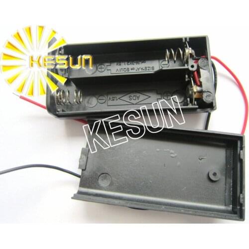FREE SHIPPING 10PCS x 2x AA With Cover 3V Plastic Black Battery Storage Case Box Holder Socket With150mm Wire Leads