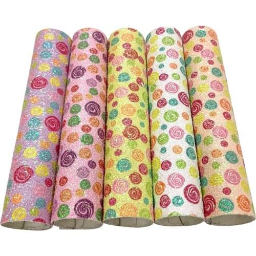 Shiny Sparkling Chunky Glitter Faux Leather Fabric Sheet Colorful Circle Printed Glitter Fabric for Christmas Decoration