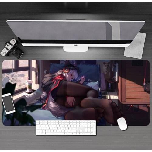 Large Anime Girl Gaming Player desk laptop Rubber Mouse Mat Mousepad Lock Edge Mouse Pad XXL90x40cm Keyboard PC Desk Pad