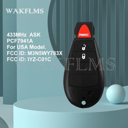 3 Button Fobik Remote Key 433MHz Fob for Chrysler Dodge Jeep Caravan Journey Magnum Ram 46 chip M3N5WY783X IYZ-C01C USA No Mark