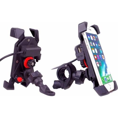 Motorcycle Handlebar Bike Mobile Cell Phone Mount Holder Support Bicycle Phone USB Charging Stand For All 4-6.5 in Mobile Phone