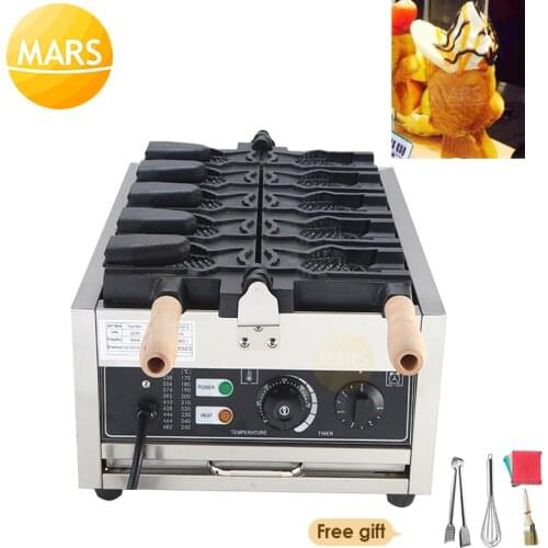 Electric 220V 110V 5pcs Open Mouth Ice Cream Cone Taiyaki Machine Fish Shape Waffle Maker Taiyaki Iron Plate Cake Oven With CE