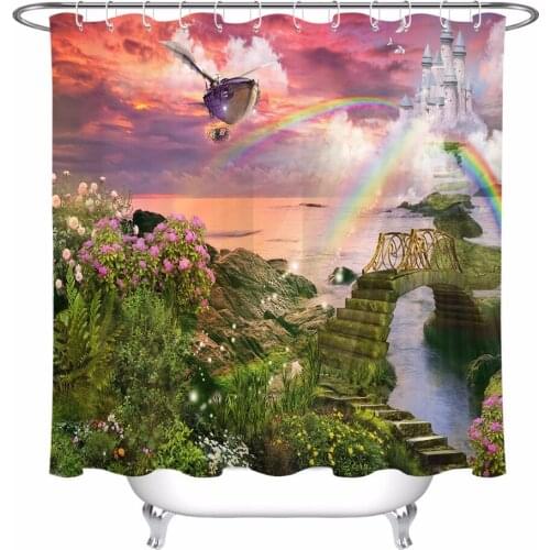 Fantasy Castle Shower Curtain Nature Landscape Bathroom Extra Long Waterproof Washable Polyester Fabric for Kids Bathtub Decor