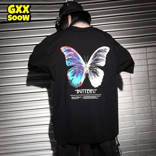Hip Hop Oversize T Shirt Men 2020 Streetwear Harajuku Butterfly Tshirt Short Sleeve Cotton Loose HipHop T-Shirt Plus Size WG777