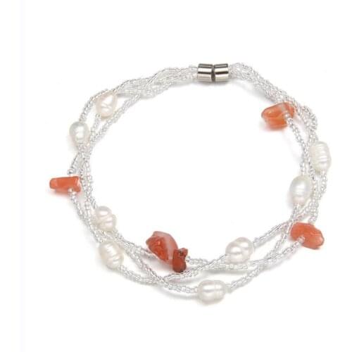 FYJS Unique Silver Plated Many Colors Irregular Shape Quartz Stone Bracelet with Imitation Pearl Trendy Jewelry
