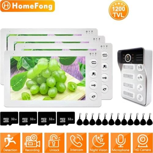 HomeFong Intercom for 2/3/4 Apartments Home Video Entry Phone Doorbell with Camera 1200TVL Call Panel with Recording
