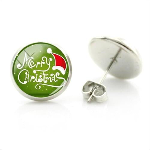 JWEIJIAO Merry Christmas Round Stud Earrings 12 MM Glass Cabochon Dome Earrings fashion Jewelry ladies 2020 New