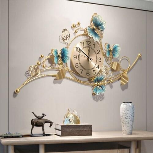 Chinese Luxury Butterfly Wrought Iron Wall Clock Ornaments Home Livingroom Wall Mural Decoration Hotel Lobby Wall Sticker Crafts