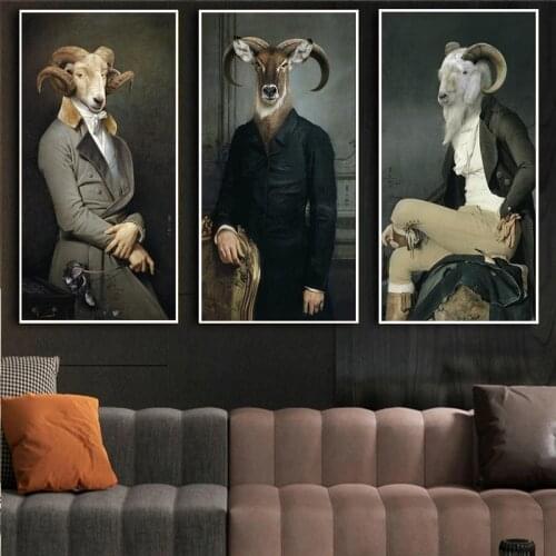 Earl Goats Creative Animal Oil Painting Canvas Art Poster Prints and Prints of Nordic Retro Art Pictures In The Living Room