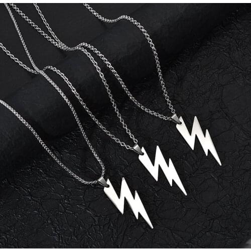 Meetvii Stainless Steel Lightning Long Necklaces Pendants Chain Punk for Women Men Stainless Steel Jewelry Creativity