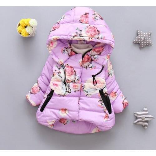 Fashion Floral Baby Girl Coat New Autumn Winter Kids Jacket Children Warm Hooded Outerwear For Girls Parkas Clothes 1 2 3 4 Year