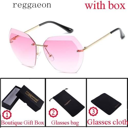 Reggaeon Fashion Color Sunglasses Women Diamond Cutting Lens Sun Glasses Rimless Oversize Square Lenses Womens Glasses uv400