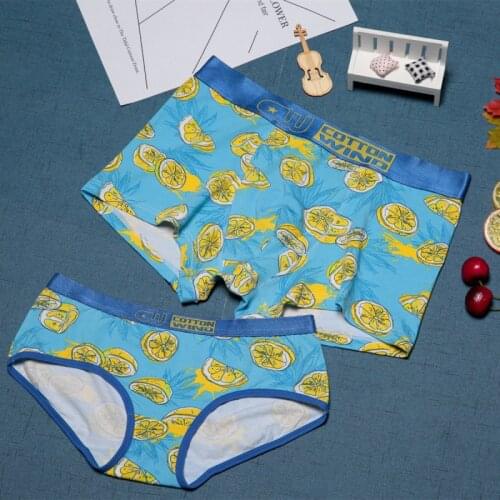 Fashion Original Fruit Series Lemon Print Couple Underwear Cotton Male Boxer Shorts Breathable U Pouch Hombre Cueca Calzoncillos