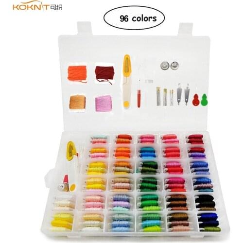 KOKNIT 96pcs Embroidery Floss Thread Cross Stitch Kit with Threader Bobbins Sewing Needles Storage Box Embroidery Starter Kit