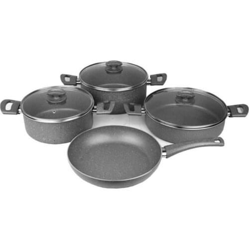 9 Pieces Black Granite Cookware Pan Set Cookware Set Granite Pot pots dark gray pot set Set Black Cookware Set With Lid Quality