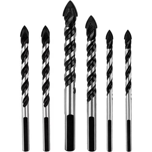 6 Pcs Ceramic Tile Multi Drill Bit Set For Tile,Concrete, Brick, Glass, Plastic And Wood Tungsten Carbide Tip Best Size 6-12mm