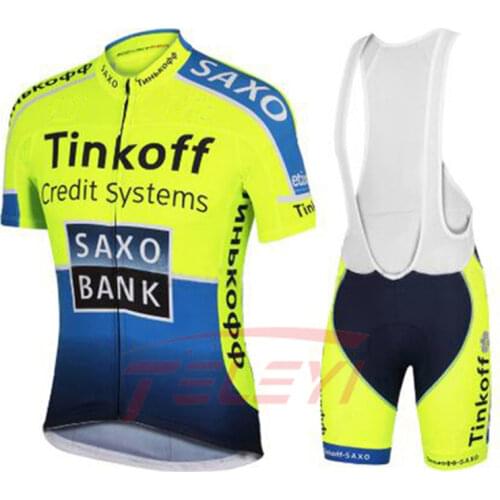 New Saxo Bank Tinkoff Bicycle Team Short Sleeve Maillot Ciclismo Mens Cycling Jersey Summer Breathable Cycling Clothing Sets