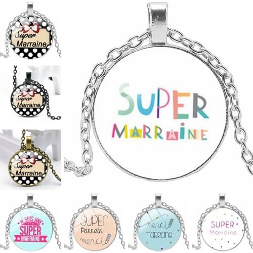 2020 New Super Marraine Parrain Necklace Glass Convex Je Suis Une Maman French Word Pendant Necklace Gift