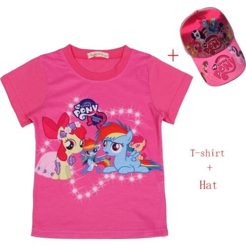 New Baby Summer kids tshirt My Little Baby Cute Girls Cap tshirts for girl pony Clothes Children Party T-shirt Costumes with hat